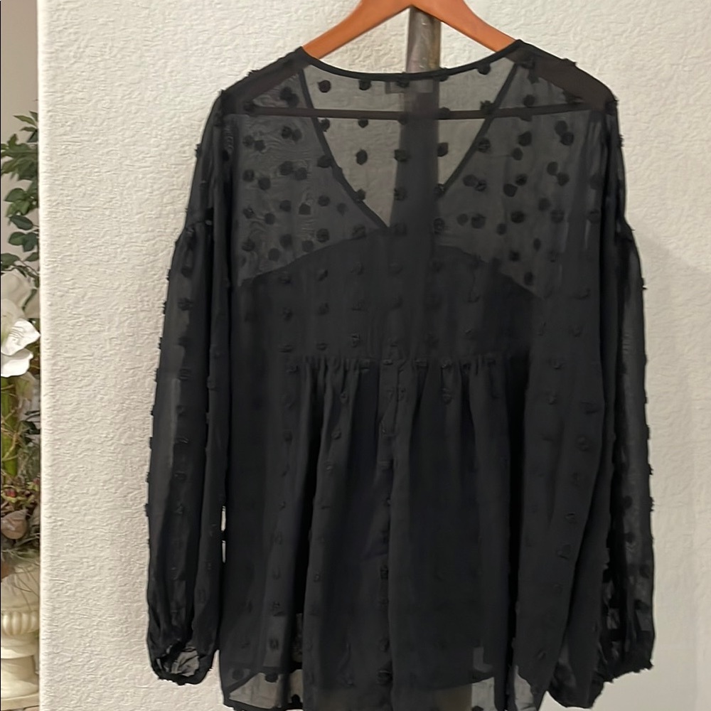 Entro Black Sheer Flutter Sleeve Blouse Gorgeous Top! SZ:L like new - Picture 9 of 14